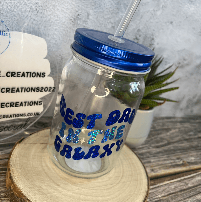 Dad out of this world glass drinking jar